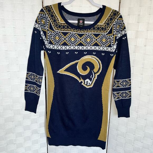 Los Angeles Rams Vintage NFL Long Sleeve Blue And Gold Sweater Dress Size Small - Picture 1 of 8